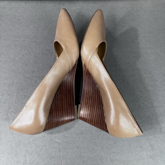 Franco Sarto Frankie Wedge Pumps Women's 10M Cool Taupe Leather Pointed Toe Nude - Picture 7 of 11